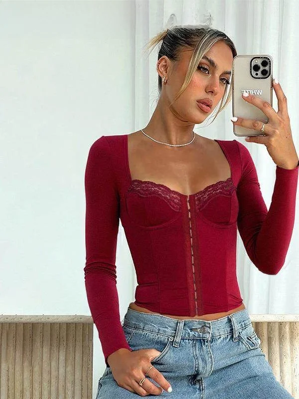 Slimming Long Sve T-irt Women's Lace Trim Waist Cinched Slim Fit Casual Sle Full Length Casual Wear
Slimming Long Sve T-irt Women's Lace Trim Waist Cinched Slim Fit Casual Sle Full Length Casual Wear