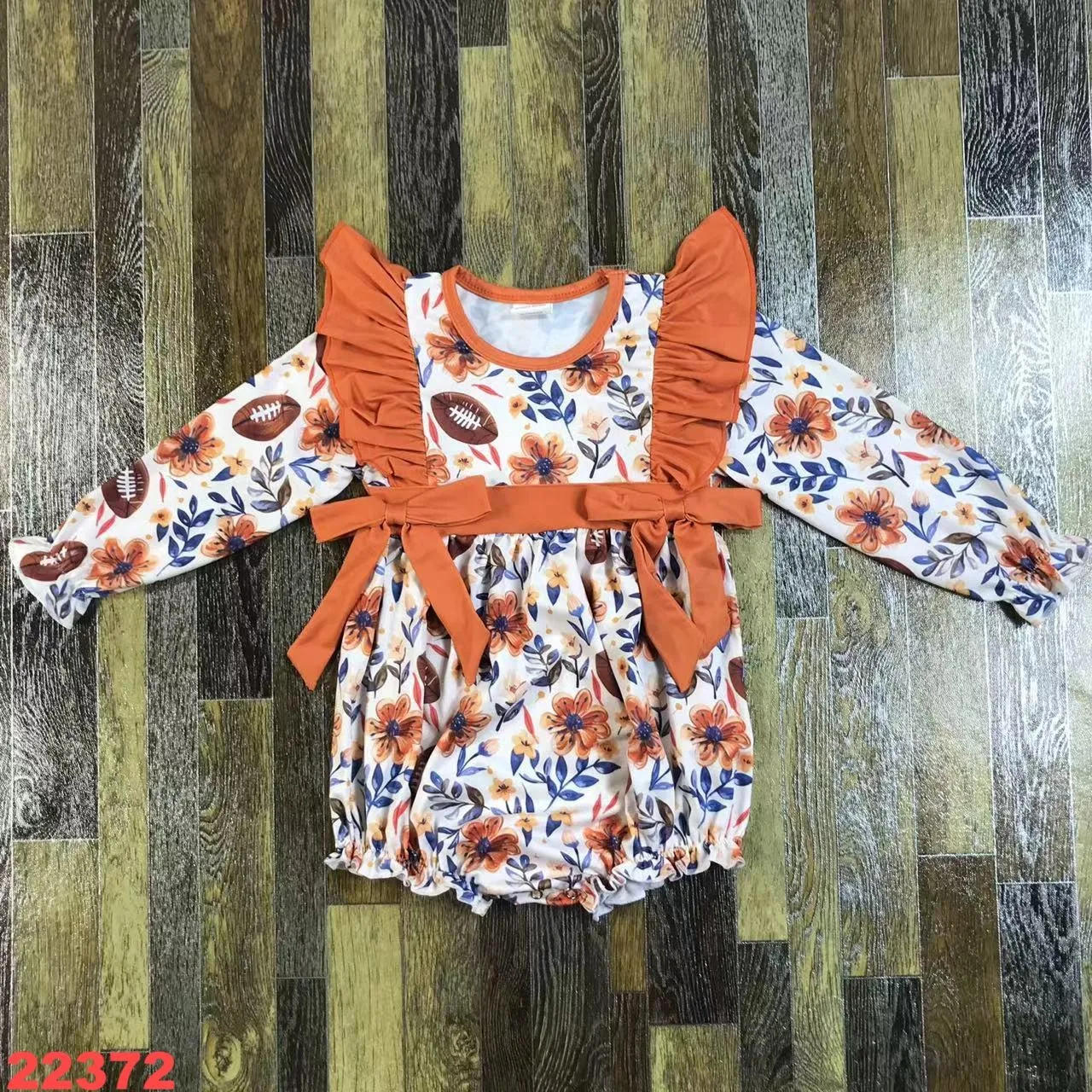 Infant Girl Orange Flower Rompers Newborn Girls Bows Front American football Design Onesies
Infant Girl Orange Flower Rompers Newborn Girls Bows Front American football Design Onesies