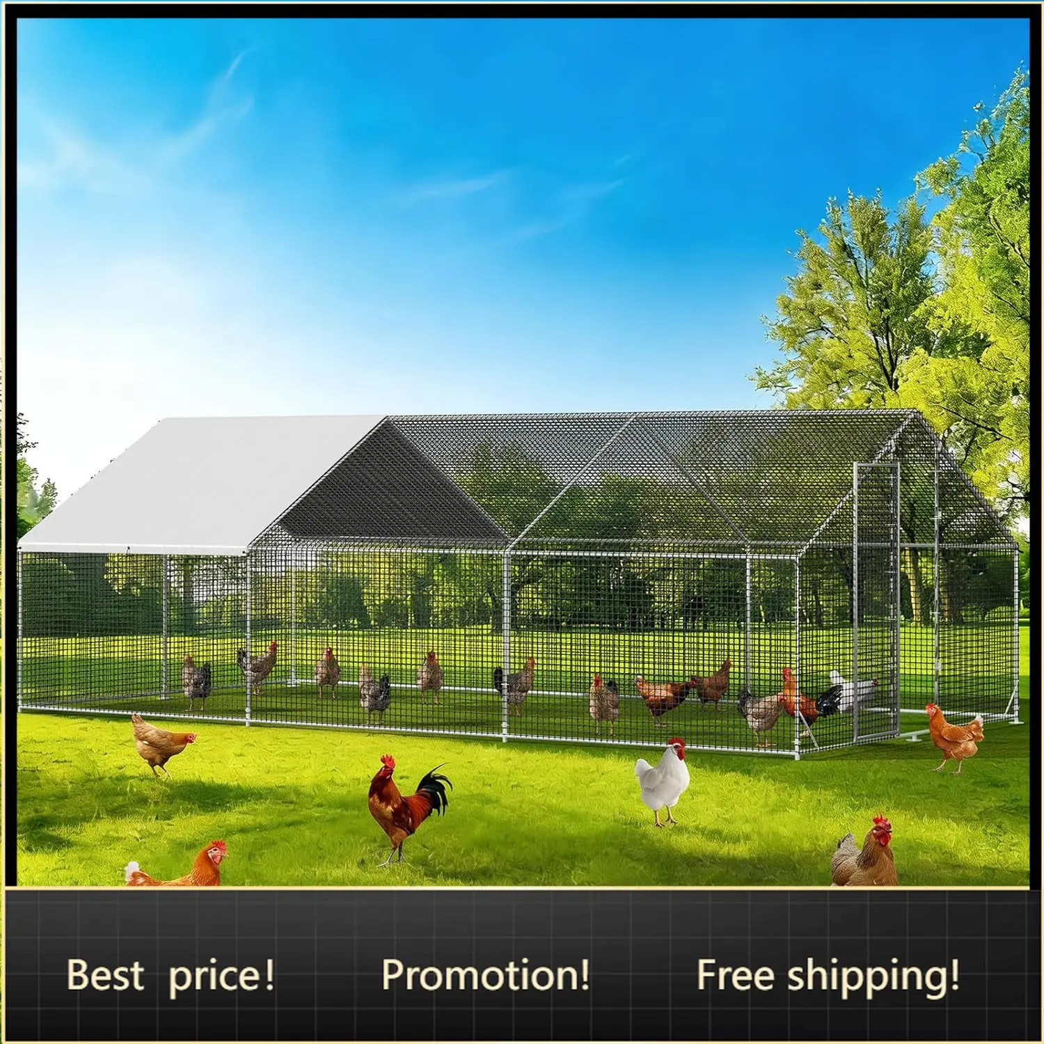 Large Walk-in Chicken Coop with Chicken Run, Galvanized Poultry Enclosure with Waterproof Anti-UV Cover and Security Lock, Ideal
Large Walk-in Chicken Coop with Chicken Run, Galvanized Poultry Enclosure with Waterproof Anti-UV Cover and Security Lock, Ideal