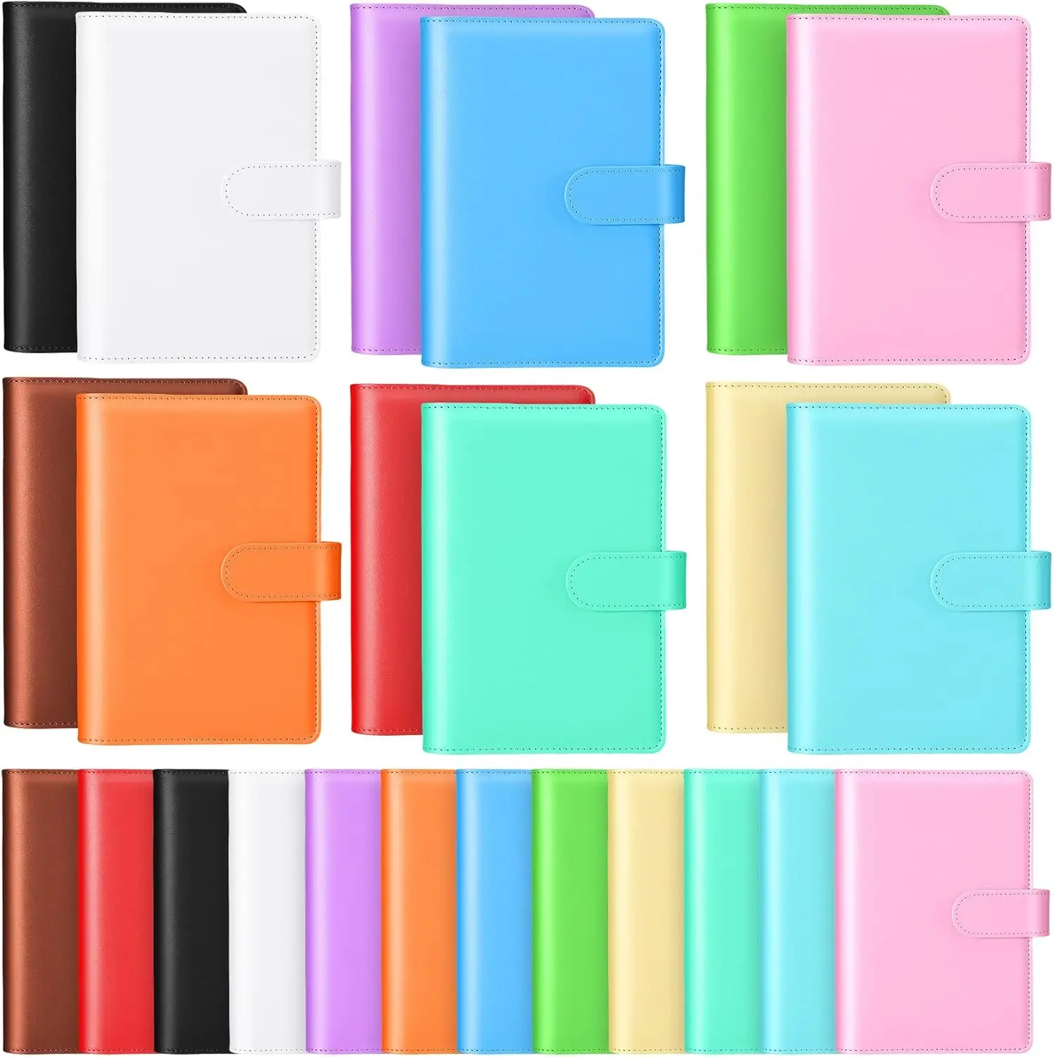 24 Pcs A6 PU Leather Refillable Binder Notebooks with 6 Rings, Budget Personal Organizer, Magnetic Closure, for School Office
24 Pcs A6 PU Leather Refillable Binder Notebooks with 6 Rings, Budget Personal Organizer, Magnetic Closure, for School Office