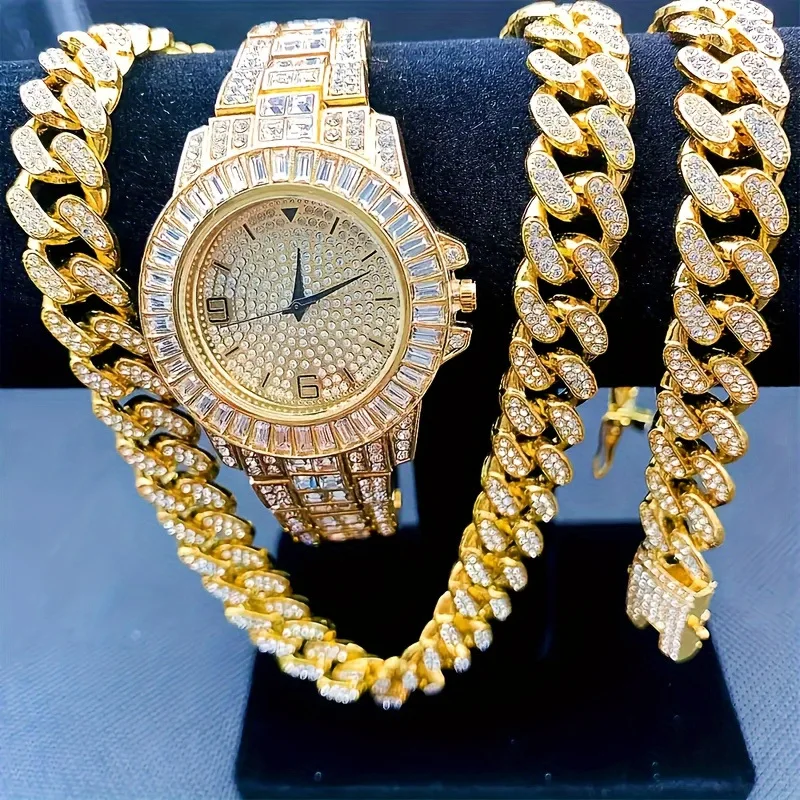3cps hot selling men's and women's hip-hop watch sets, men's Cuban necklace bracelet sets, Christmas gifts
3cps hot selling men's and women's hip-hop watch sets, men's Cuban necklace bracelet sets, Christmas gifts