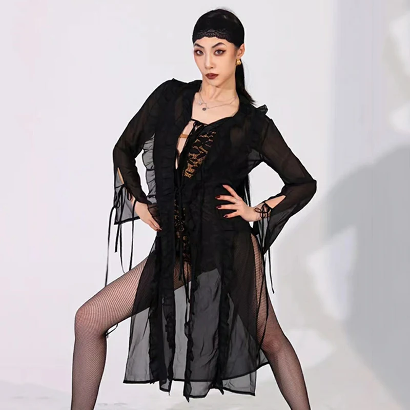 Latin Dance Clothes Fairy Black Chiffon Cardigan Lace Bodysuit Women Sexy Rumba Salsa Tango Dance Clothes Club Dress DNV20448
Latin Dance Clothes Fairy Black Chiffon Cardigan Lace Bodysuit Women Sexy Rumba Salsa Tango Dance Clothes Club Dress DNV20448