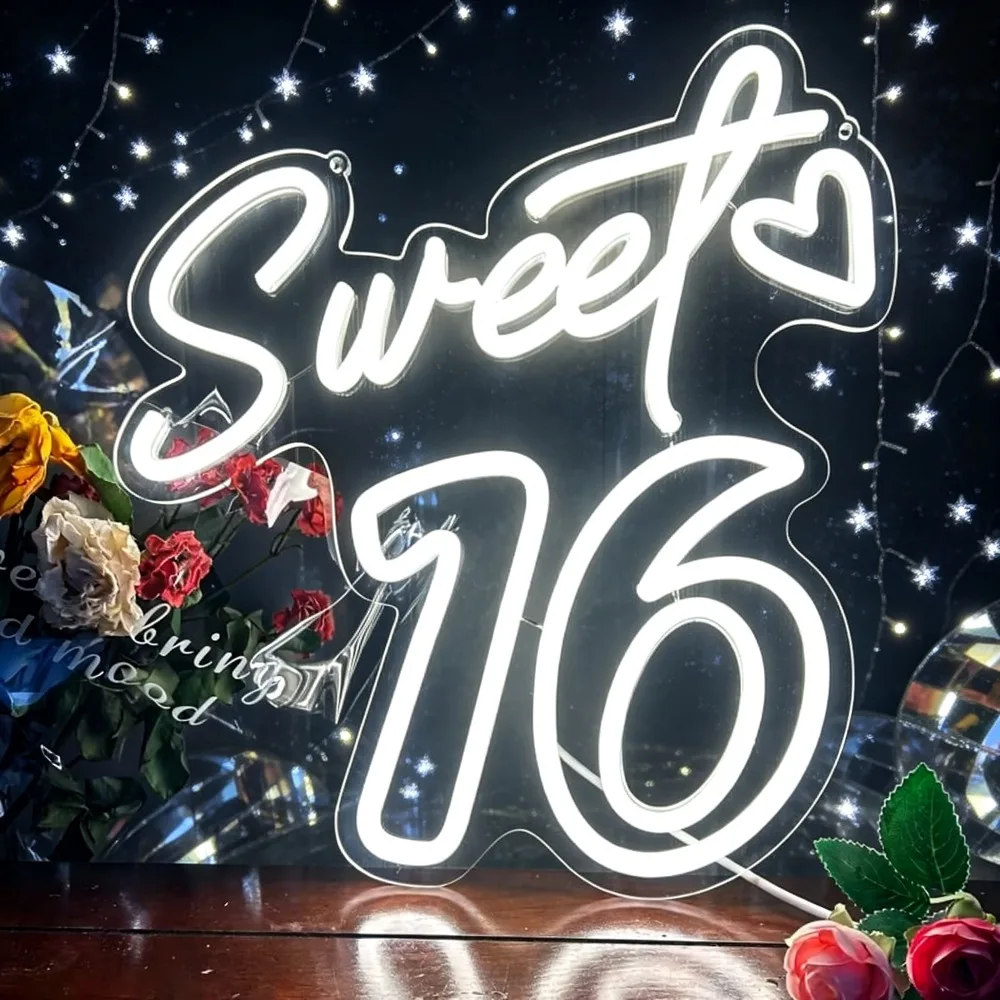 Sweet 16 Neon Sign, Warm White Sixteen Birthday LED Light, Girl Bedroom Wall Art, Happy 16th Birthday Party Decor & Unique Gift
Sweet 16 Neon Sign, Warm White Sixteen Birthday LED Light, Girl Bedroom Wall Art, Happy 16th Birthday Party Decor & Unique Gift