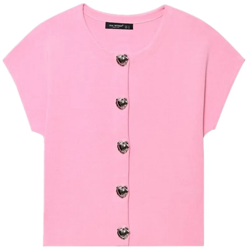 Summer New Women's Knitted ort Sve round Ne Sweet Sle Heart aped Button Versatile Top Faionable Casual Wear
Summer New Women's Knitted ort Sve round Ne Sweet Sle Heart aped Button Versatile Top Faionable Casual Wear