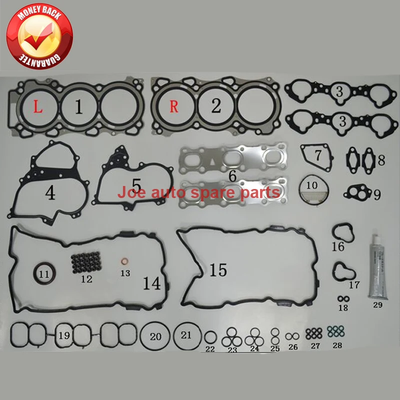 VQ35 VQ35HR Engine Full gasket SET kit Overhaul for Nissan Fairlady Z (Z33) 350Z 24V V6 3498cc 3.5L 3.5 L 2005- 50335100
VQ35 VQ35HR Engine Full gasket SET kit Overhaul for Nissan Fairlady Z (Z33) 350Z 24V V6 3498cc 3.5L 3.5 L 2005- 50335100