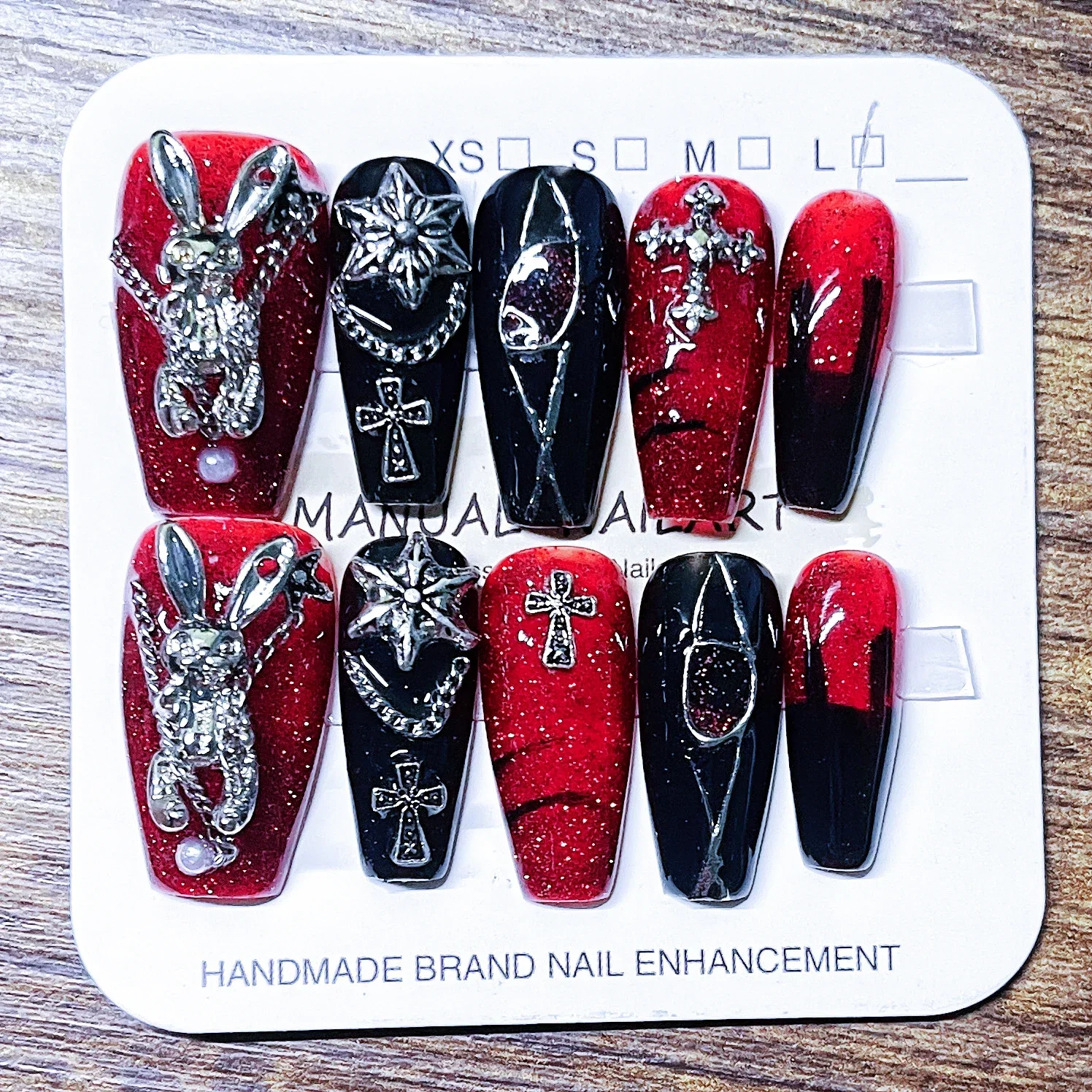 Handmade Y2k Press on Nails Goth Style Black and Red Halloween Fake Nails with Design Full Cover Long Coffin Acrylic Nail Tips
Handmade Y2k Press on Nails Goth Style Black and Red Halloween Fake Nails with Design Full Cover Long Coffin Acrylic Nail Tips
