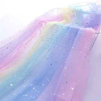 얇은 명주 그물 레인보우 그라데이션 웨딩 드레스 스커트, DIY 바느질 진주 메쉬 거즈 부드러운 원사, 투명 통기성