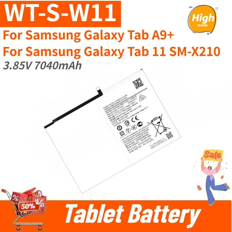 High Quality WT-S-W11 Tablet Battery 3.85V 7040mAh For Samsung Galaxy Tab A9+ /Tab 11 SM-X210 Brand New Replacement Battery
High Quality WT-S-W11 Tablet Battery 3.85V 7040mAh For Samsung Galaxy Tab A9+ /Tab 11 SM-X210 Brand New Replacement Battery
