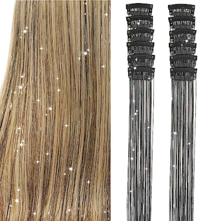 Clip in Hair Tinsel, Pack of 12 Pcs 20 Inch, Glitter Tinsel Hair Extensions, Festival Tinsel Fairy Hair Extension Party Dazzle
Clip in Hair Tinsel, Pack of 12 Pcs 20 Inch, Glitter Tinsel Hair Extensions, Festival Tinsel Fairy Hair Extension Party Dazzle