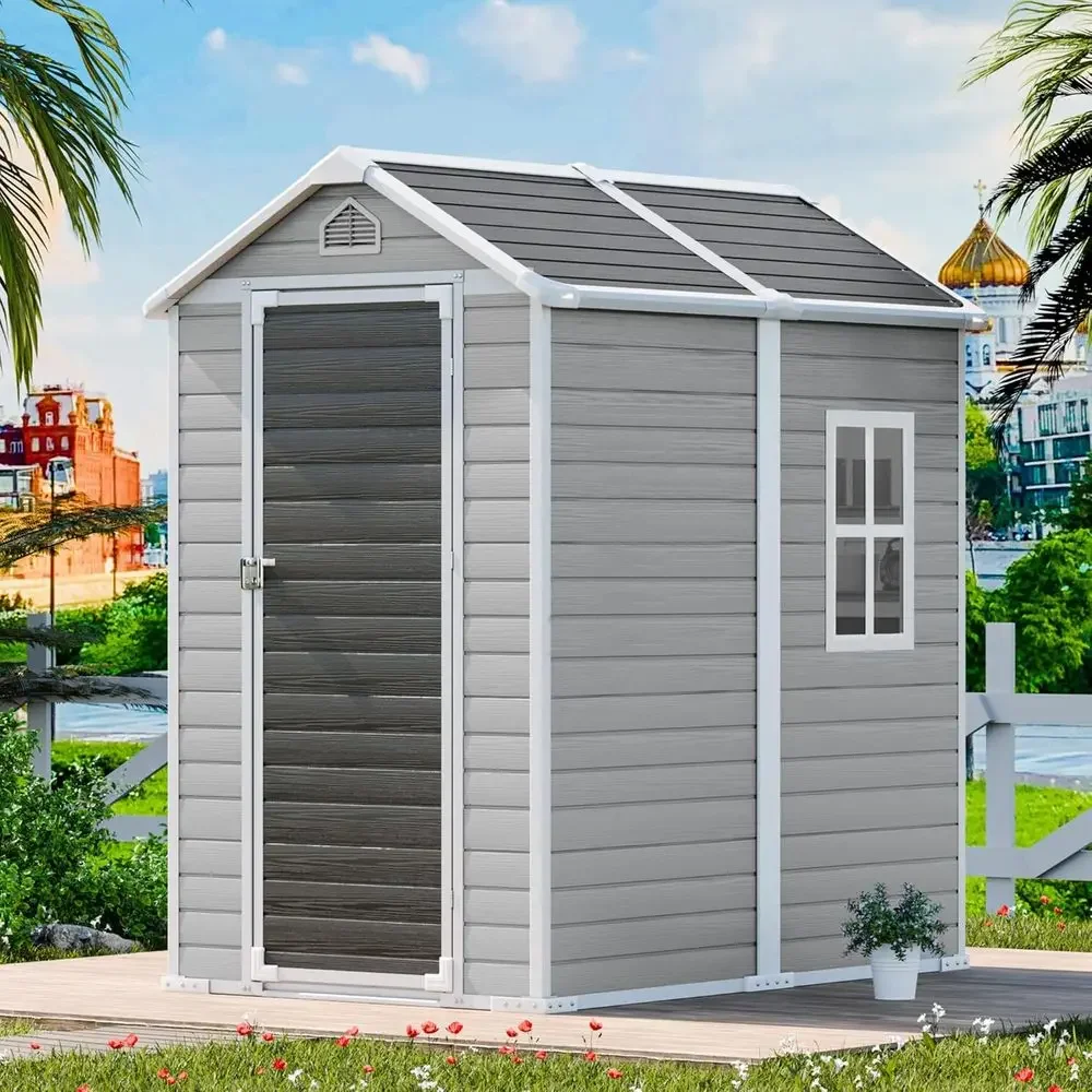Gray 6x4 Outdoor Plastic Storage Shed with Floor, Lockable Door, Window, and Vents
Gray 6x4 Outdoor Plastic Storage Shed with Floor, Lockable Door, Window, and Vents