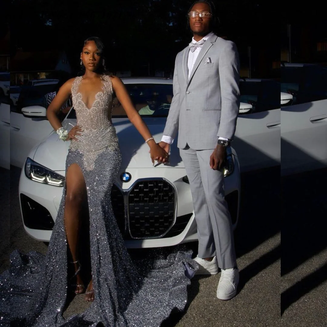 EVLAST Customized Silver Sequins Mermaid Prom Dress Black Girls Crystal Beaded High Slit Party Gala Gown Robes De Soirée P125
EVLAST Customized Silver Sequins Mermaid Prom Dress Black Girls Crystal Beaded High Slit Party Gala Gown Robes De Soirée P125