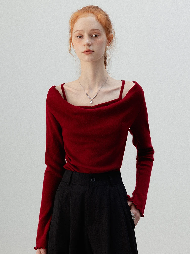 Red Knitted Long Sleeve T-Shirt Women's Design Slim Fit Yoke Neck Fake Two-Piece Base Shirt Commute Style Pure Color Eggka
Red Knitted Long Sleeve T-Shirt Women's Design Slim Fit Yoke Neck Fake Two-Piece Base Shirt Commute Style Pure Color Eggka