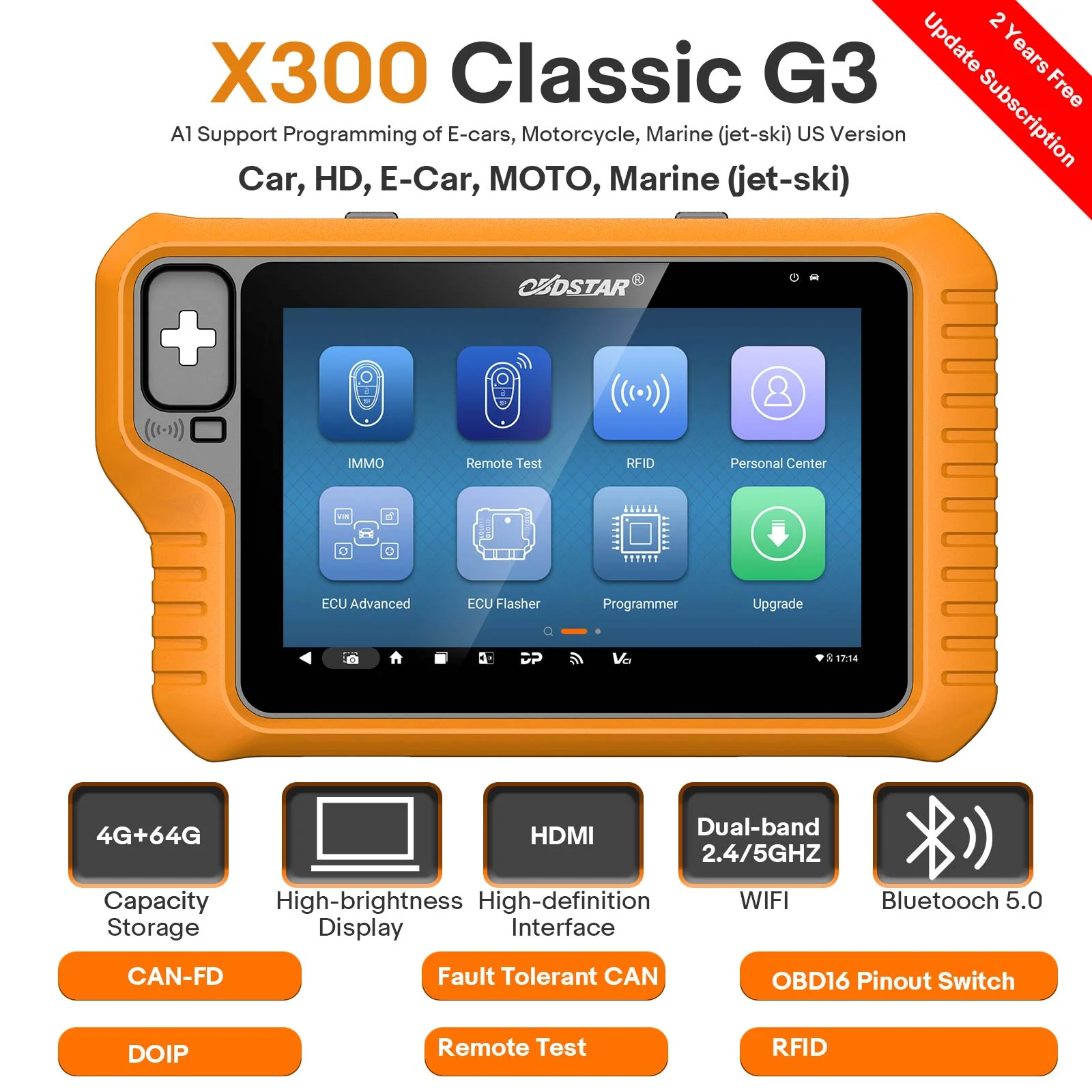 For OBDSTAR X300 Classic G3 Key Master G3 Key Programmer for Car HD E-Car Motorcycles Jet Ski Free Key SIM & Motorcycle
For OBDSTAR X300 Classic G3 Key Master G3 Key Programmer for Car HD E-Car Motorcycles Jet Ski Free Key SIM & Motorcycle