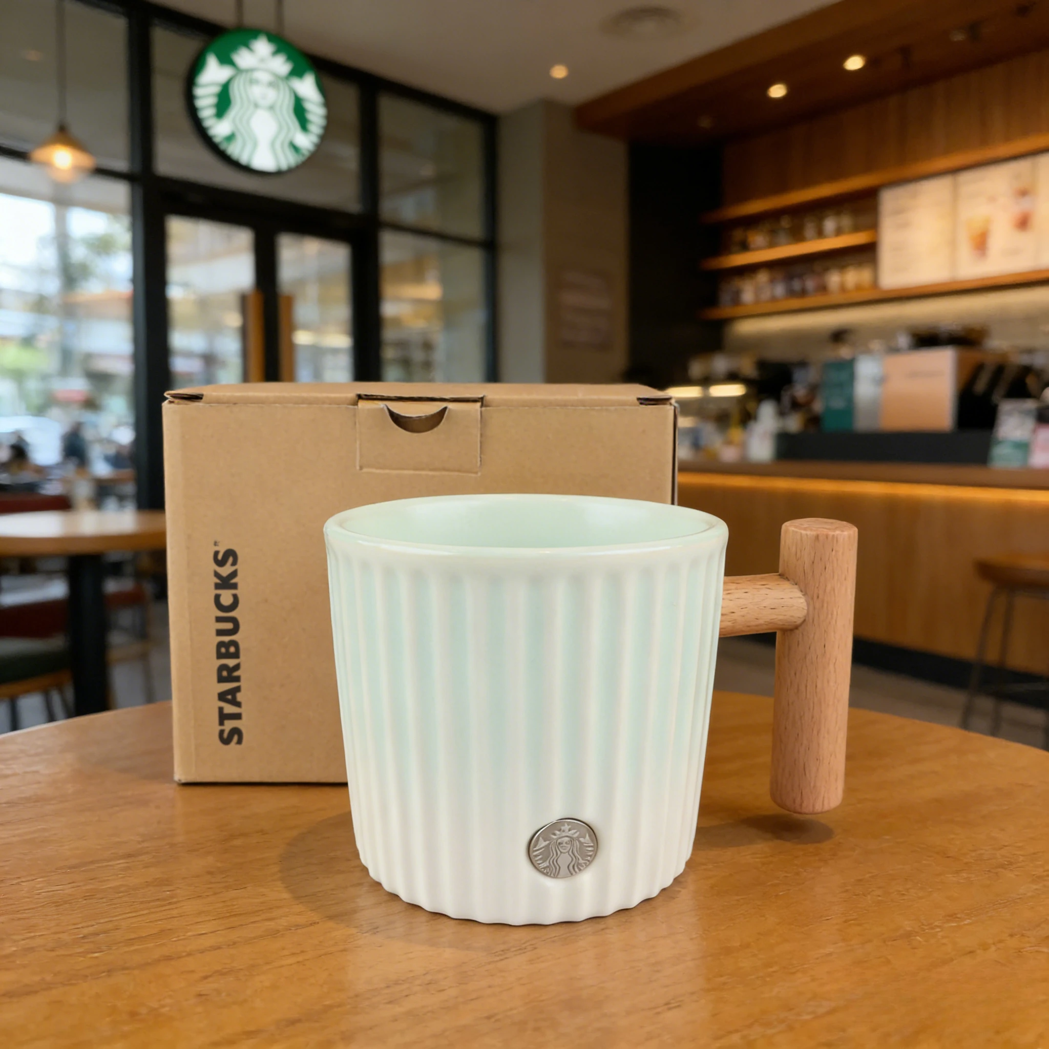 Starbucks Mint Green Ceramic Mug Vertical Stripe Wood Handle Coffee Cup For Office Home Breakfast
Starbucks Mint Green Ceramic Mug Vertical Stripe Wood Handle Coffee Cup For Office Home Breakfast