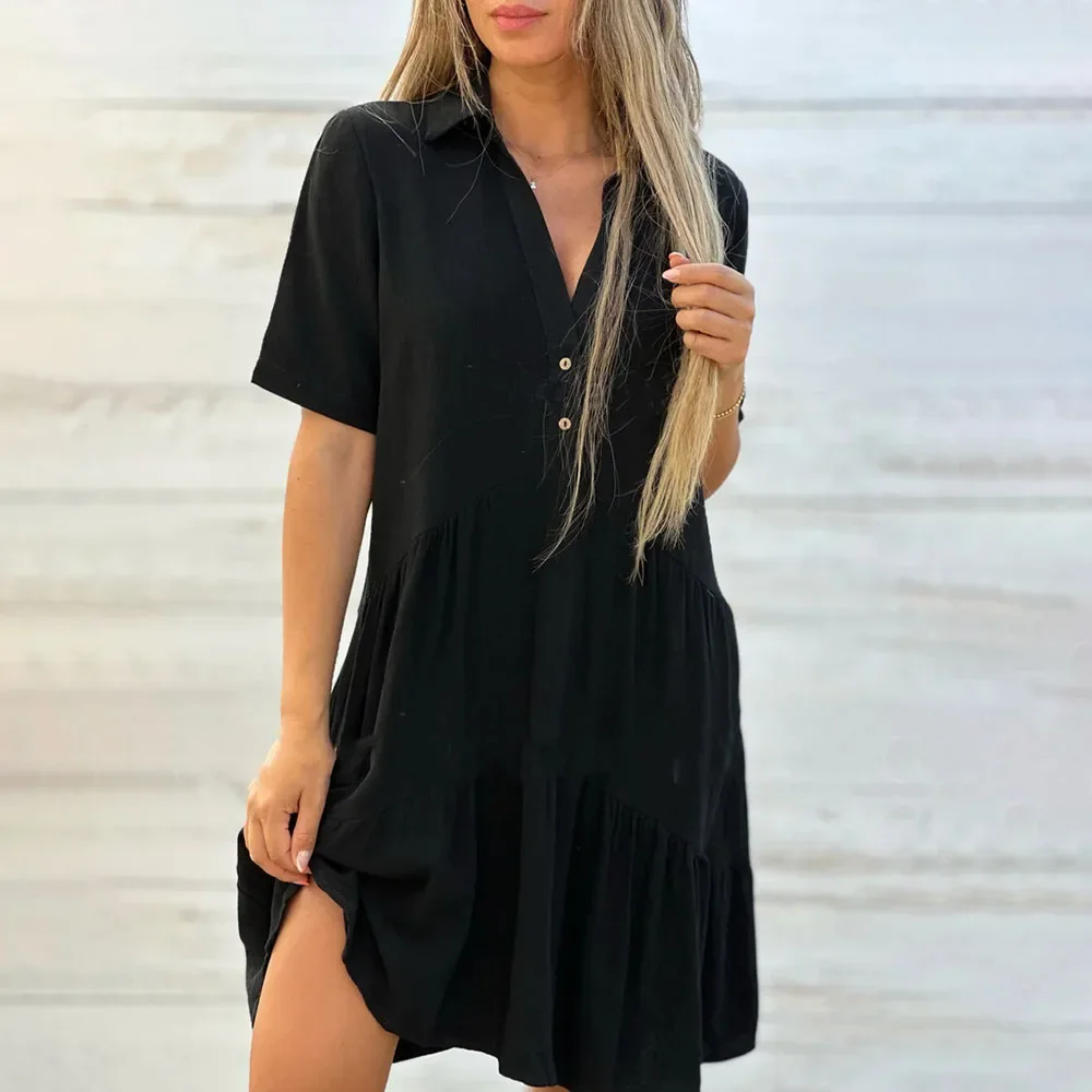 BluWin Summer Loose Lapel Casual Short Sleeve Cotton Linen Dress Women 2025 Casual Solid Color Mini Dresses Elegant
BluWin Summer Loose Lapel Casual Short Sleeve Cotton Linen Dress Women 2025 Casual Solid Color Mini Dresses Elegant