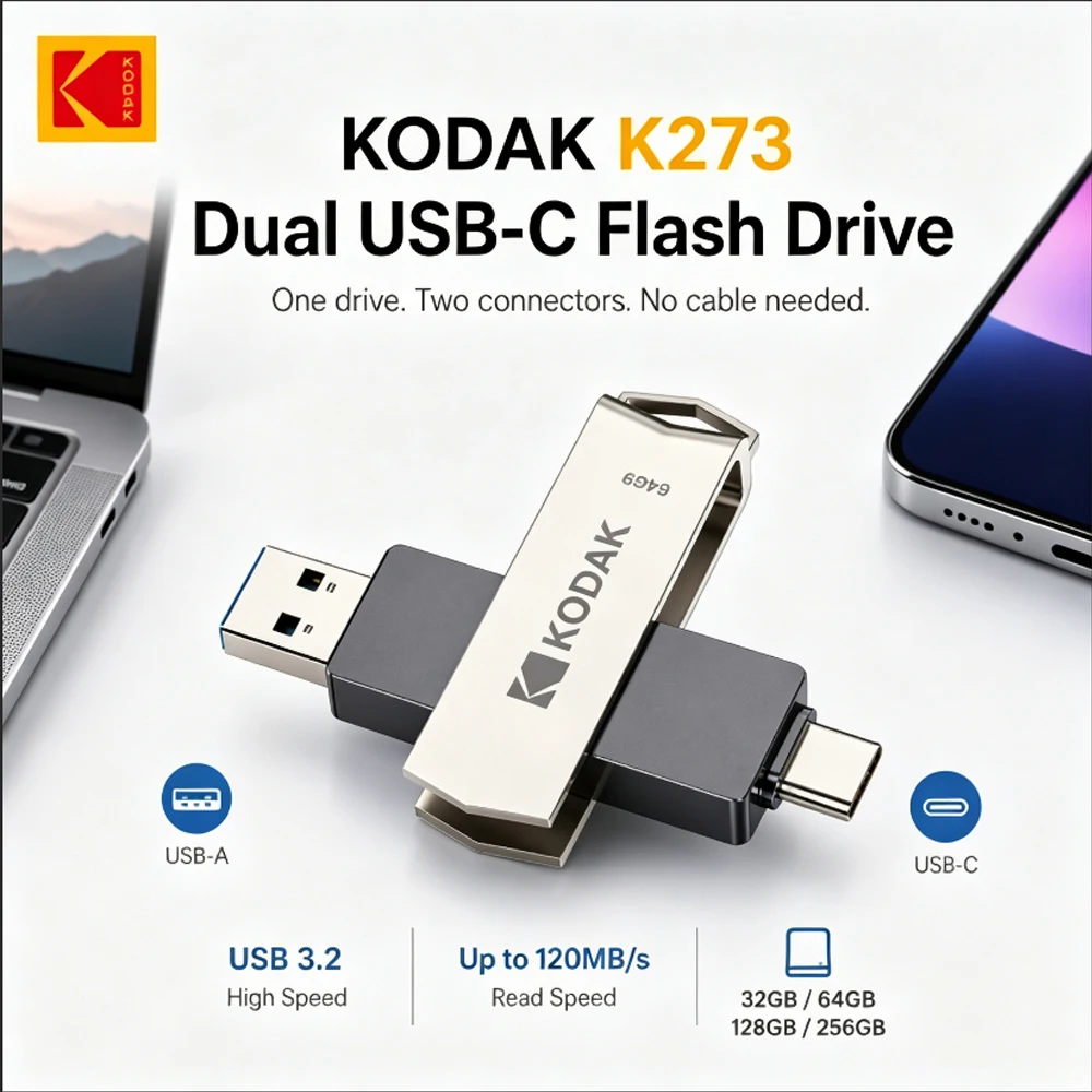 KODAK USB3.2 Type C Flash Drive 32GB 128GB 256GB Dual High Speed Pendrive Memory Stick for Smartphone Laptop Tablet PC
KODAK USB3.2 Type C Flash Drive 32GB 128GB 256GB Dual High Speed Pendrive Memory Stick for Smartphone Laptop Tablet PC