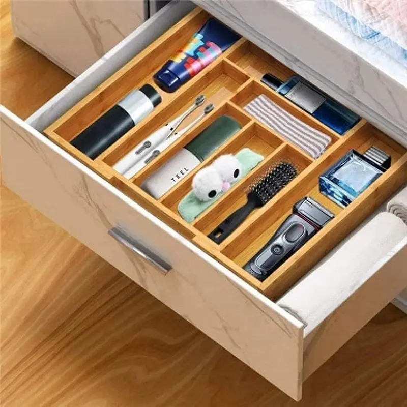 ABYA Bamboo Expandable Drawer Organizer, Silverware Organizer for Kitchen, Silverware, Cutlery and Makeup Drawers.
ABYA Bamboo Expandable Drawer Organizer, Silverware Organizer for Kitchen, Silverware, Cutlery and Makeup Drawers.