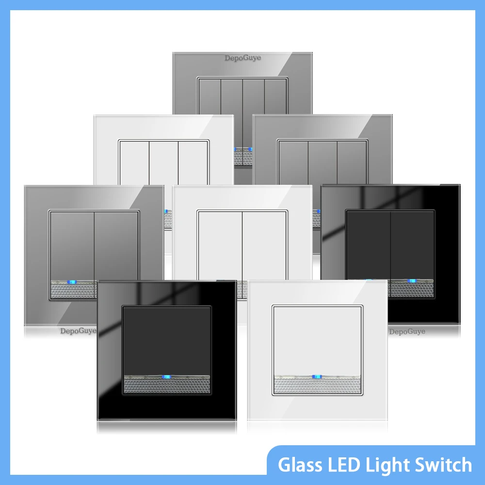 Tempered Glass Wall Switch With LED Indicator Light 1/2/3/4Gang 1/2Way EU UK Standard 16A 220V Light Switch Home Decoration
Tempered Glass Wall Switch With LED Indicator Light 1/2/3/4Gang 1/2Way EU UK Standard 16A 220V Light Switch Home Decoration
