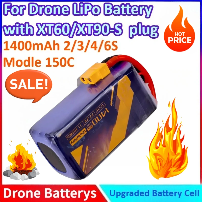 New 2/3/4/6S Modle 1400mAh 150C High-Power General-purpose LiPo Battery with XT60/XT90-S Connector for FPV Racing Drones
New 2/3/4/6S Modle 1400mAh 150C High-Power General-purpose LiPo Battery with XT60/XT90-S Connector for FPV Racing Drones