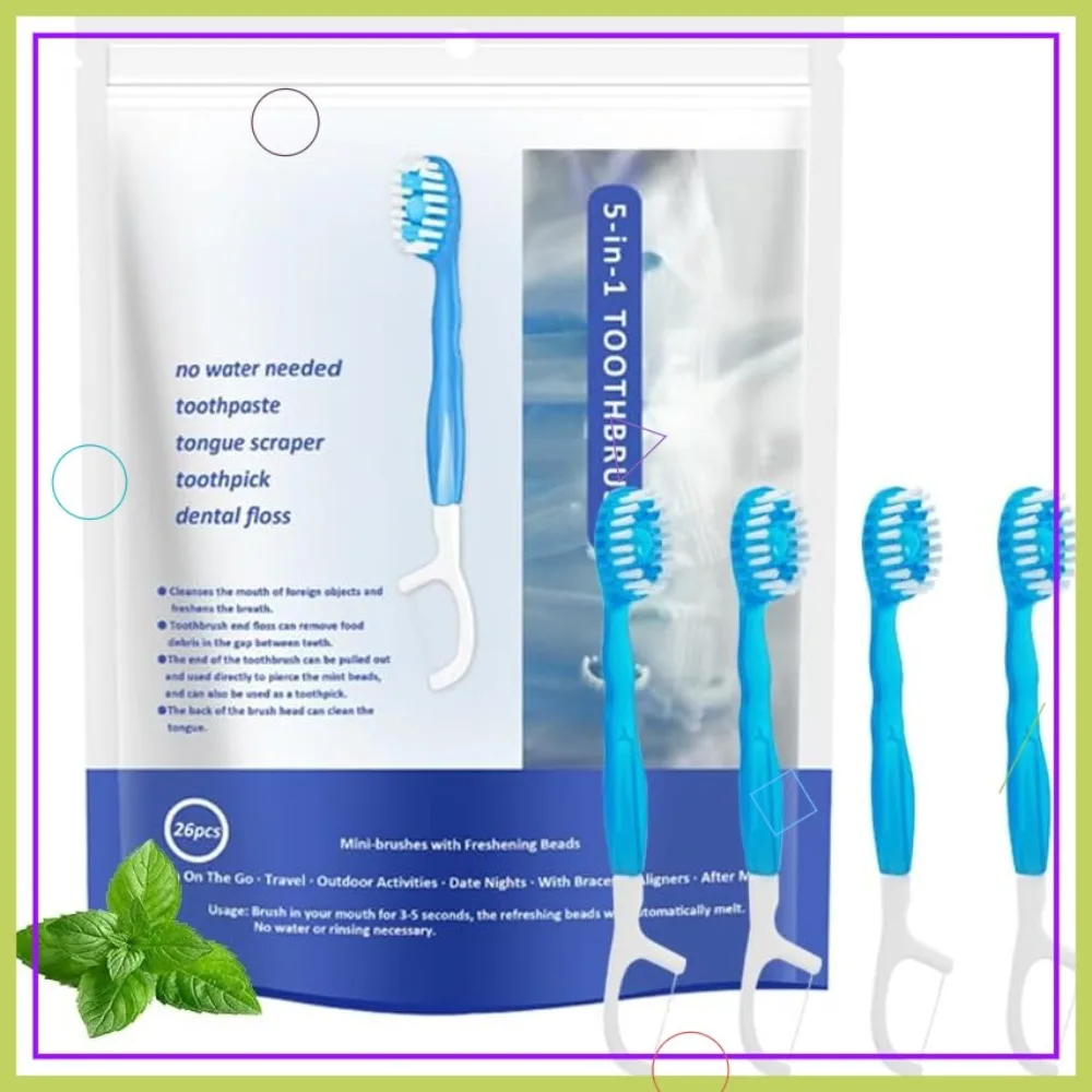 5-in-1 Travel Toothbrush Set: Mint, 26 Pcs - Disposable with Paste, Floss & Scraper
5-in-1 Travel Toothbrush Set: Mint, 26 Pcs - Disposable with Paste, Floss & Scraper