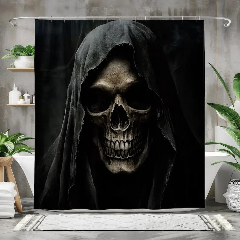 Skull Shower Curtain, Gothic Horror Bathroom Decor, Dark Waterproof Fabric Curtain, Large Shower Curtain with Grim Reaper Design
Skull Shower Curtain, Gothic Horror Bathroom Decor, Dark Waterproof Fabric Curtain, Large Shower Curtain with Grim Reaper Design