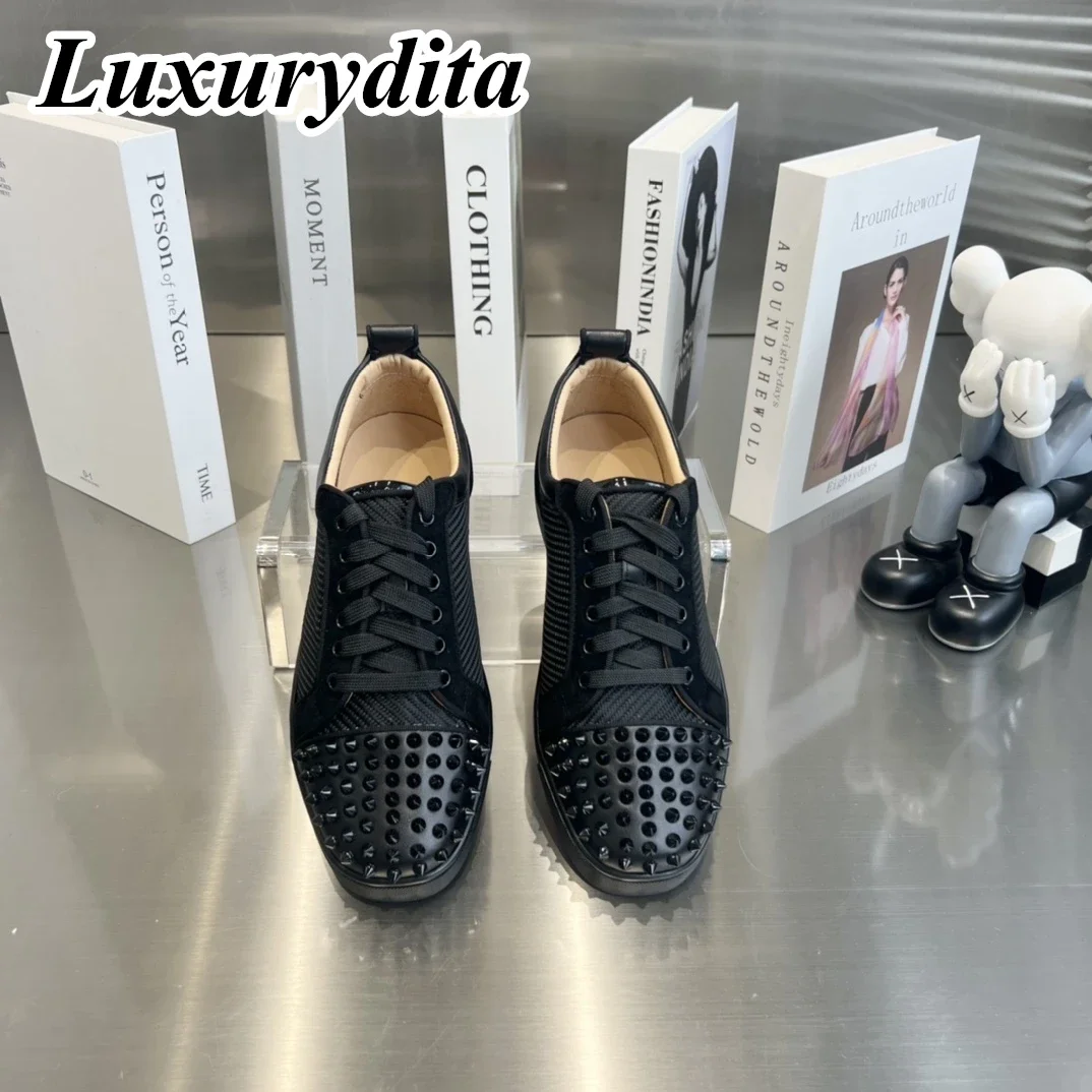 Top Quality Womens Trendy Casual Sneakers Luxury Mens Real Leather Tennis Shoes Designr Red Sole Tide Lovers Rivet Shoes HJ1225
Top Quality Womens Trendy Casual Sneakers Luxury Mens Real Leather Tennis Shoes Designr Red Sole Tide Lovers Rivet Shoes HJ1225
