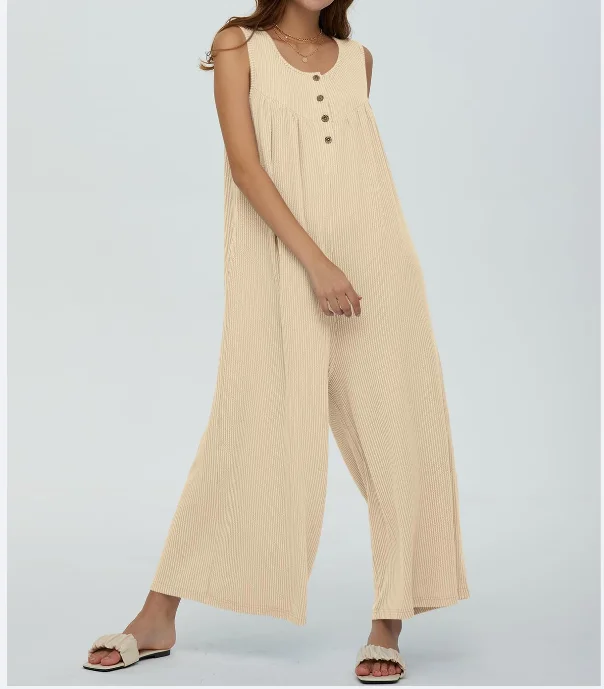 Wide Leg Women'S Jumpsuit Strap Solid Playsuit Button Long Jumpsuit Sleeveless Casual One-Piece Outfit Pocket Summer Trousers
Wide Leg Women'S Jumpsuit Strap Solid Playsuit Button Long Jumpsuit Sleeveless Casual One-Piece Outfit Pocket Summer Trousers