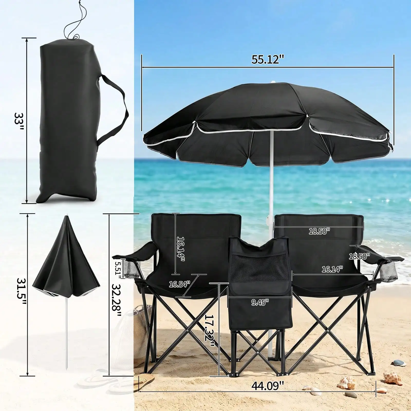 XL Double Folding Fishing Chair With Umbrella, Cooler Bag, Cup Holders - Heavy Duty 480 Lbs Capacity, Portable Beach Chair For C
XL Double Folding Fishing Chair With Umbrella, Cooler Bag, Cup Holders - Heavy Duty 480 Lbs Capacity, Portable Beach Chair For C