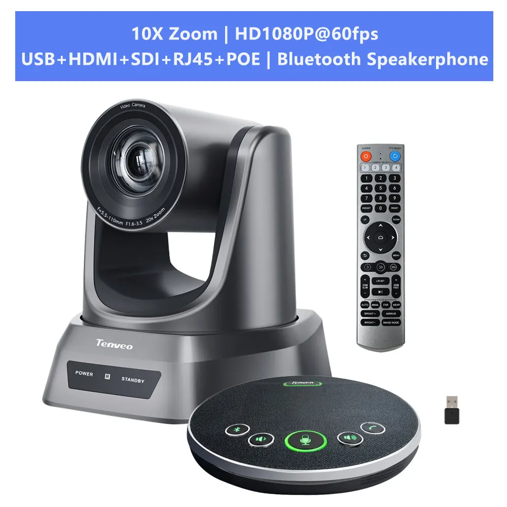Tenveo NV20A NDI PTZ Conference Camera AI Tracking 1080p 20x Optical Zoom and M3B 5W Speaker 5M Pickup 4 Mics Speakerphone
Tenveo NV20A NDI PTZ Conference Camera AI Tracking 1080p 20x Optical Zoom and M3B 5W Speaker 5M Pickup 4 Mics Speakerphone