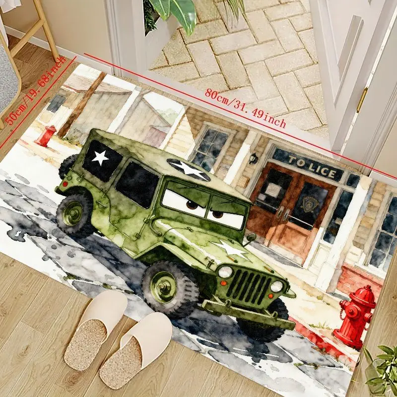 Зеленый коврик в стиле милитари Jeep с героями мультфильмов, напольный коврик с анимированным дизайном автомобиля с фоном полицейской и акварельным художественным принтом
Зеленый коврик в стиле милитари Jeep с героями мультфильмов, напольный коврик с анимированным дизайном автомобиля с фоном полицейской и акварельным художественным принтом