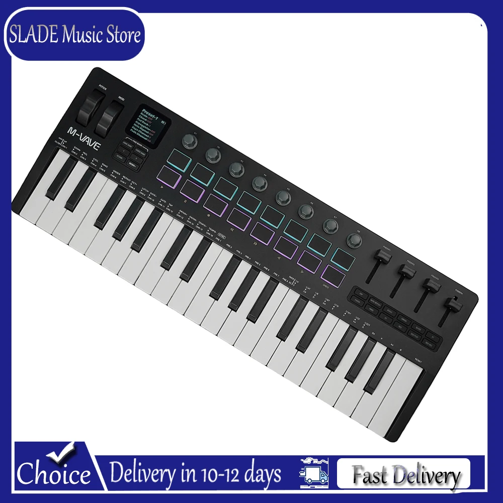 M-VAVE SMK-37 PRO MIDI Keyboard: 37 Keys, Built-In Sound Source, Wireless Compatible&16 Pads for Multi-System Connection