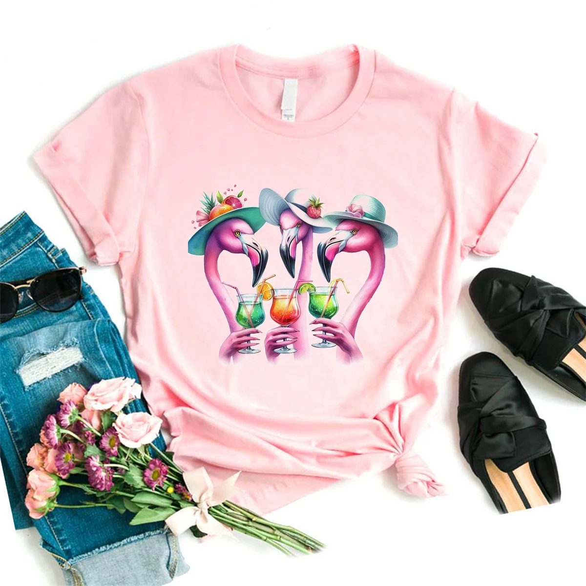 Elegant Flamingo Drinking Juice Printed Tshirt Girls Funny Summer Fashion T Shirt Femme Solid Short Sleeve T-Shirt
Elegant Flamingo Drinking Juice Printed Tshirt Girls Funny Summer Fashion T Shirt Femme Solid Short Sleeve T-Shirt
