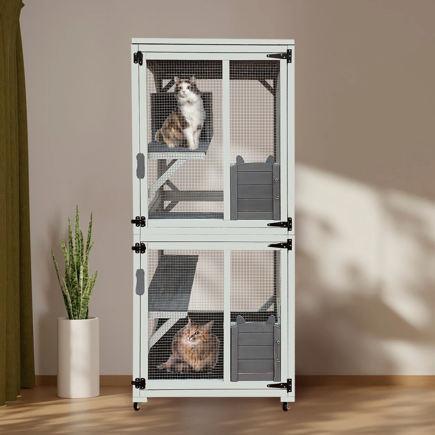 30.7" Wooden Outdoor Cat Enclosure, Luxury Cat House with Napping House Large Kitty Cat Condo Cage Shelter with Sliding Doors
30.7" Wooden Outdoor Cat Enclosure, Luxury Cat House with Napping House Large Kitty Cat Condo Cage Shelter with Sliding Doors