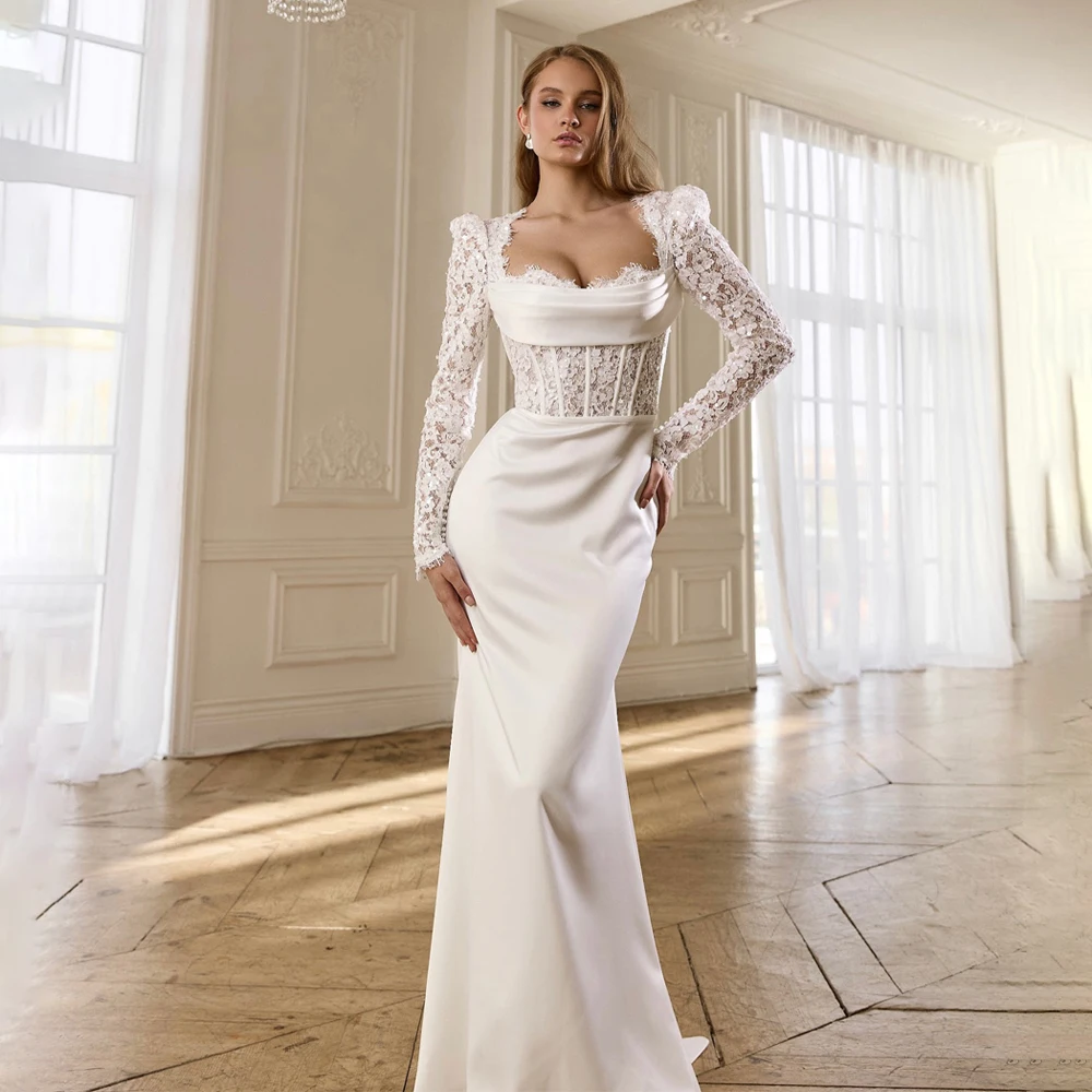 Customzie Sexy Wedding Dress Lace long-sleeved Mermaid Wedding dress Backless Corset vestidos de novia abito da sposa 2026
Customzie Sexy Wedding Dress Lace long-sleeved Mermaid Wedding dress Backless Corset vestidos de novia abito da sposa 2026