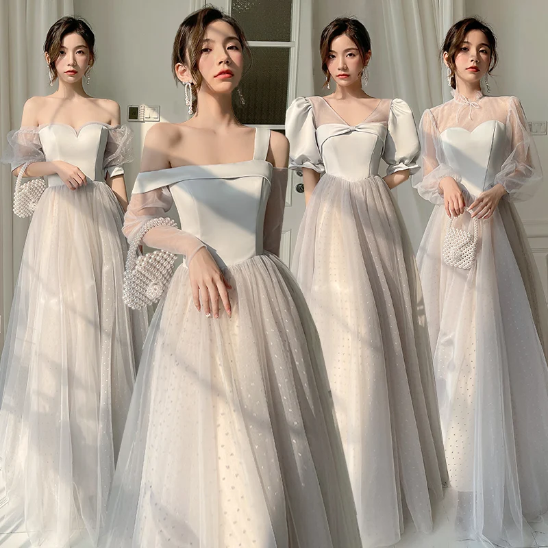 Grey Bridesmaid Dresses 4 Styles Simple Long Sleeve Elegant Dress Women For Wedding Party Sisters Tulle A-Line Gowns
Grey Bridesmaid Dresses 4 Styles Simple Long Sleeve Elegant Dress Women For Wedding Party Sisters Tulle A-Line Gowns