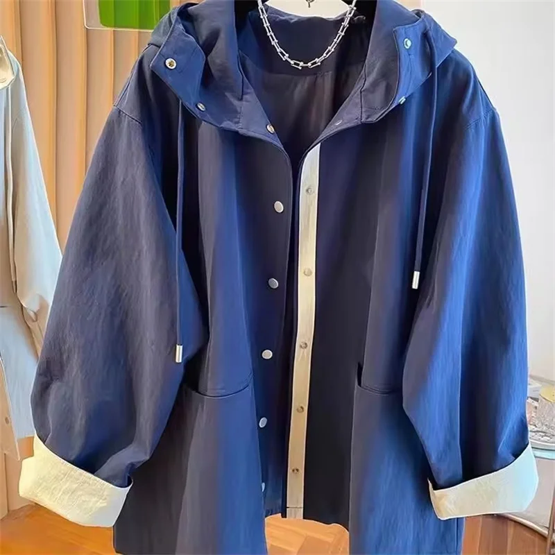 Fashion Hooded Trench Coat Women Long Sleeves Outwear 2025 New Spring Autumn Loose Mid-Length Casual Hooded Jacket Female
Fashion Hooded Trench Coat Women Long Sleeves Outwear 2025 New Spring Autumn Loose Mid-Length Casual Hooded Jacket Female