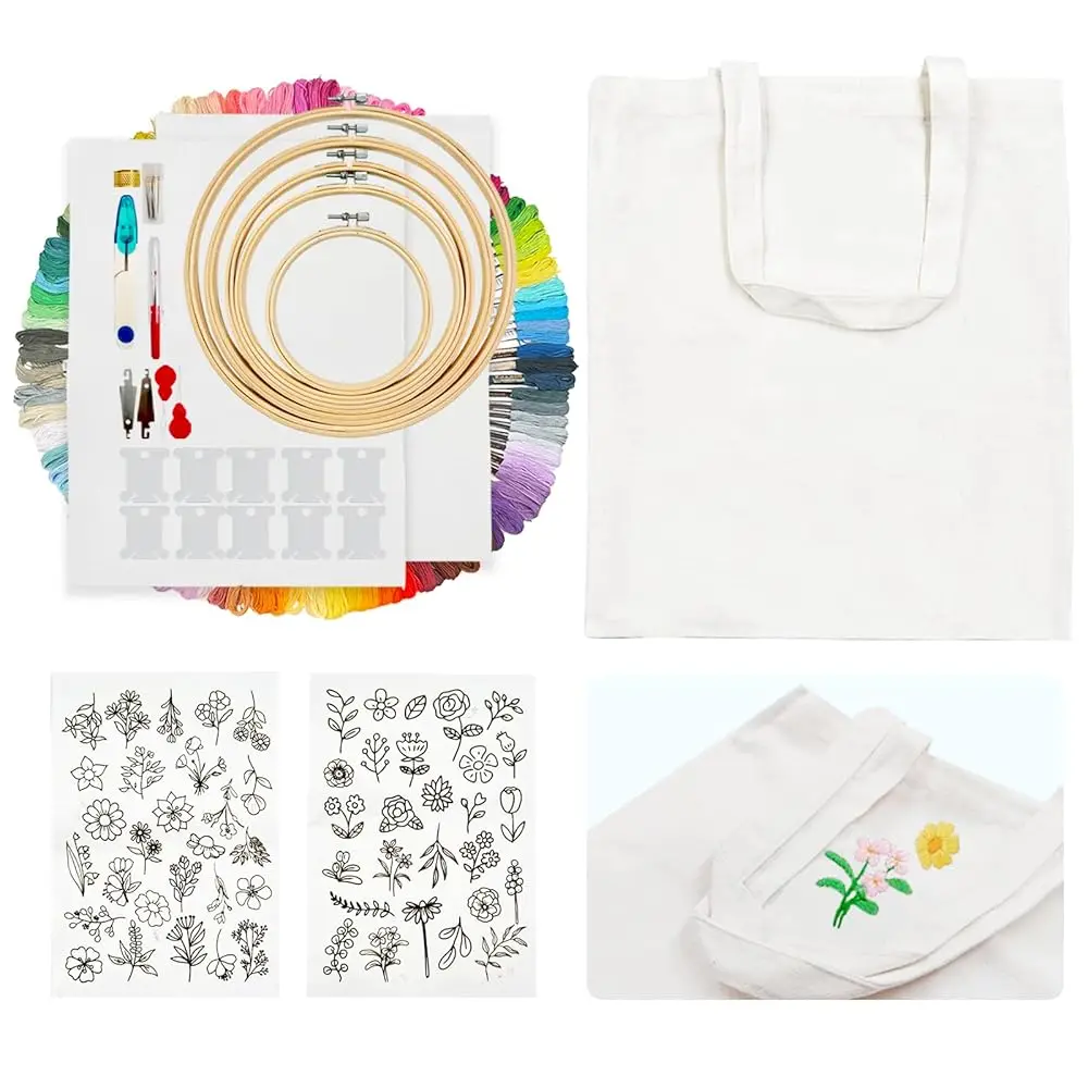 256PCS Complete Embroidery Kit with Canvas Bag,2 Sticky Water Soluble Paper Stabilizers with 50 Patterns, 100 Colorful Threa
256PCS Complete Embroidery Kit with Canvas Bag,2 Sticky Water Soluble Paper Stabilizers with 50 Patterns, 100 Colorful Threa