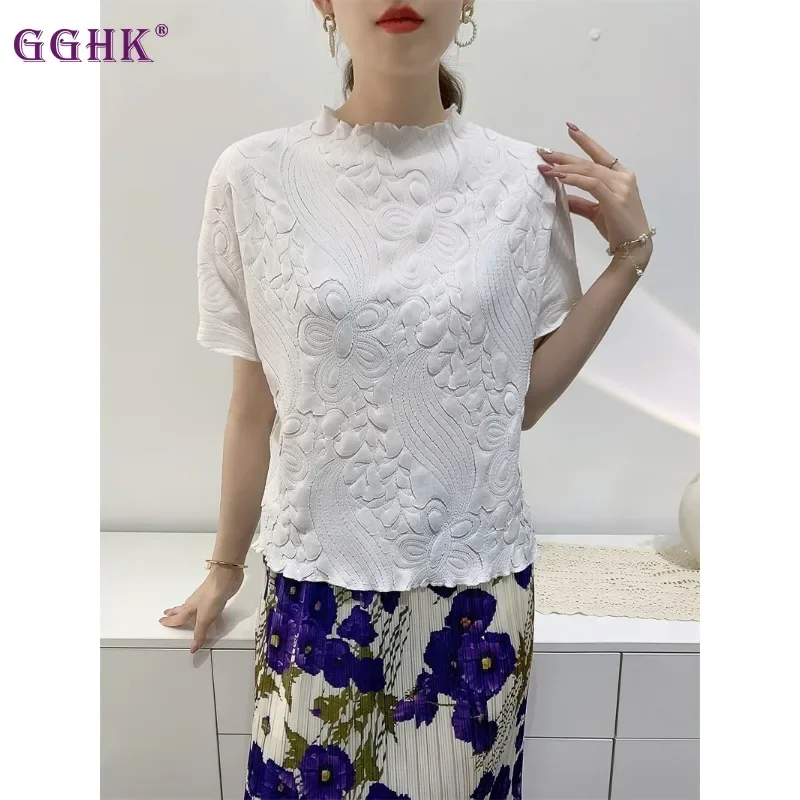 GGHK Pleated Women Casual T-Shirt Summer 2024 New Solid Color Round Neck Embroidery Design Tops Korean Fashion Female Clothing
GGHK Pleated Women Casual T-Shirt Summer 2024 New Solid Color Round Neck Embroidery Design Tops Korean Fashion Female Clothing