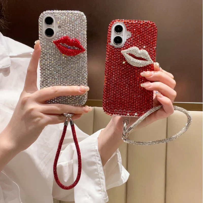 Luxury Rhinestone Lip iPhone Case, Bling Crystal Phone Cover with Hand Strap, Sparkling Protective Case for iPhone 13/14/15/16
Luxury Rhinestone Lip iPhone Case, Bling Crystal Phone Cover with Hand Strap, Sparkling Protective Case for iPhone 13/14/15/16