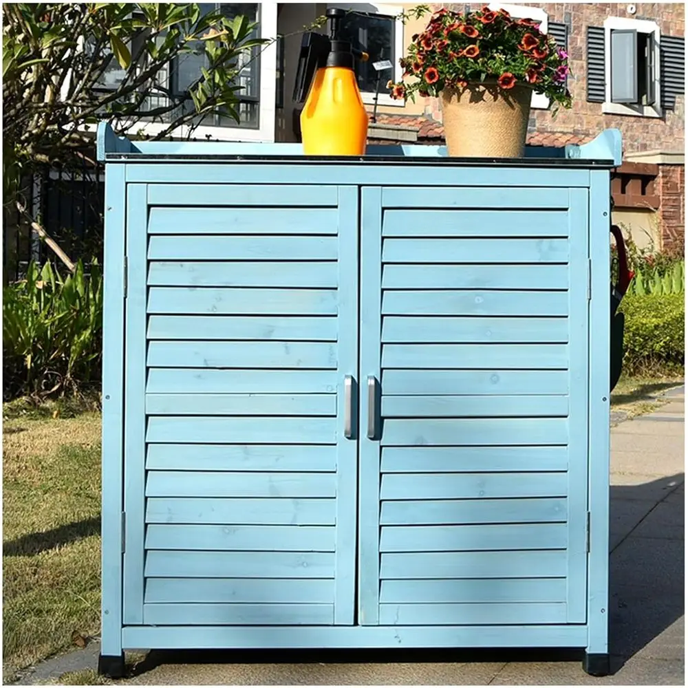 Outdoor Patio Storage Cabinet with Potting Benches, Blue - Garden Work Station Table
Outdoor Patio Storage Cabinet with Potting Benches, Blue - Garden Work Station Table