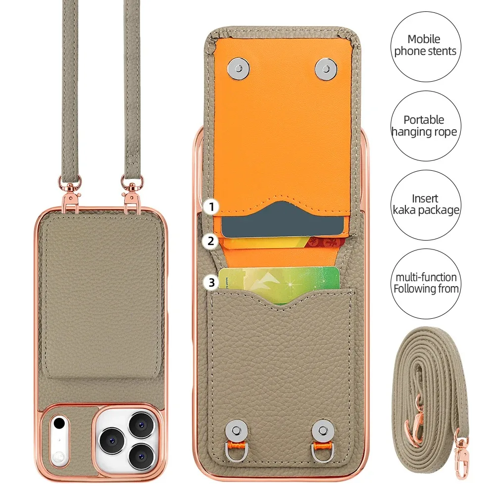 Card Holder PU Leather Phone Case With Long Crossbody Strap For iPhone 17/16/15/14/13 Pro Max, Air, Plating Phone Cover
Card Holder PU Leather Phone Case With Long Crossbody Strap For iPhone 17/16/15/14/13 Pro Max, Air, Plating Phone Cover