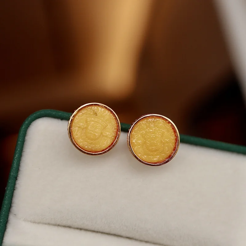 Natural Old Wax Zakiram Earrings S925 Sterling Silver Inlaid With Amber Jewelry
Natural Old Wax Zakiram Earrings S925 Sterling Silver Inlaid With Amber Jewelry
