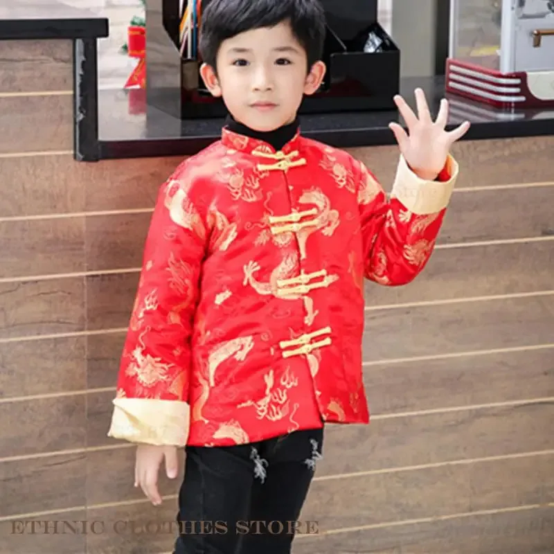 Китайский Новый год для детской одежды, красный атласный традиционный костюм Тан с хлопковой подкладкой, топ с принтом дракона, блузка ханьфу, восточная одежда
Китайский Новый год для детской одежды, красный атласный традиционный костюм Тан с хлопковой подкладкой, топ с принтом дракона, блузка ханьфу, восточная одежда