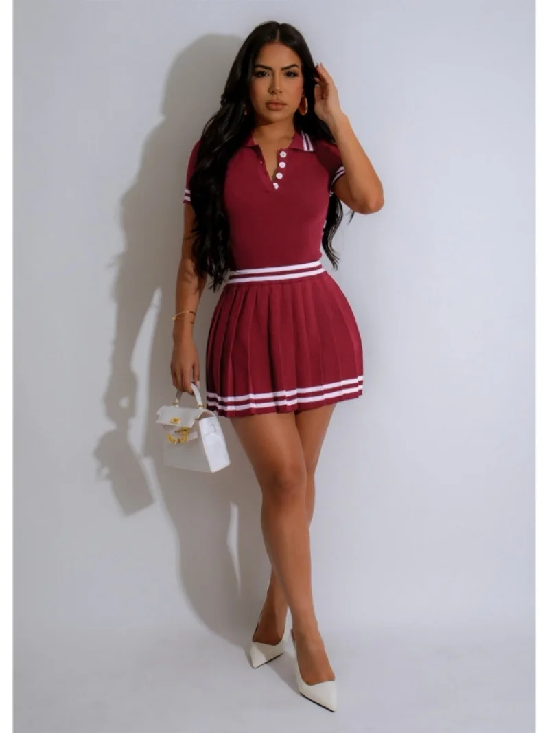 Fashion Stripe Knitted Ribbon 2 Piece Sets Women Outfit Summer Clothes Women Short Sleeve Crop Top Skirt Sets Pleated Dress Sets
Fashion Stripe Knitted Ribbon 2 Piece Sets Women Outfit Summer Clothes Women Short Sleeve Crop Top Skirt Sets Pleated Dress Sets
