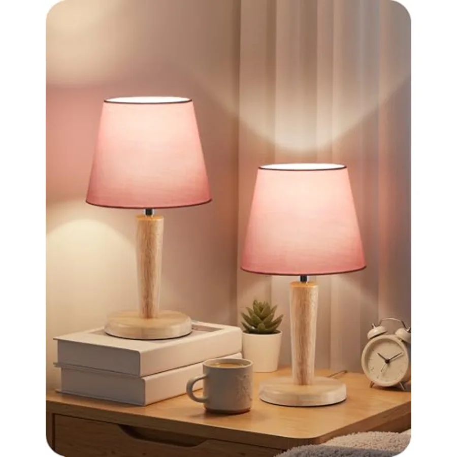 12" Wood Bedside Table Lamps Set of 2, Small Desk Lamps for Small Places, 3 Color Temperatures with Memory, Pink Linen Shade an
12" Wood Bedside Table Lamps Set of 2, Small Desk Lamps for Small Places, 3 Color Temperatures with Memory, Pink Linen Shade an