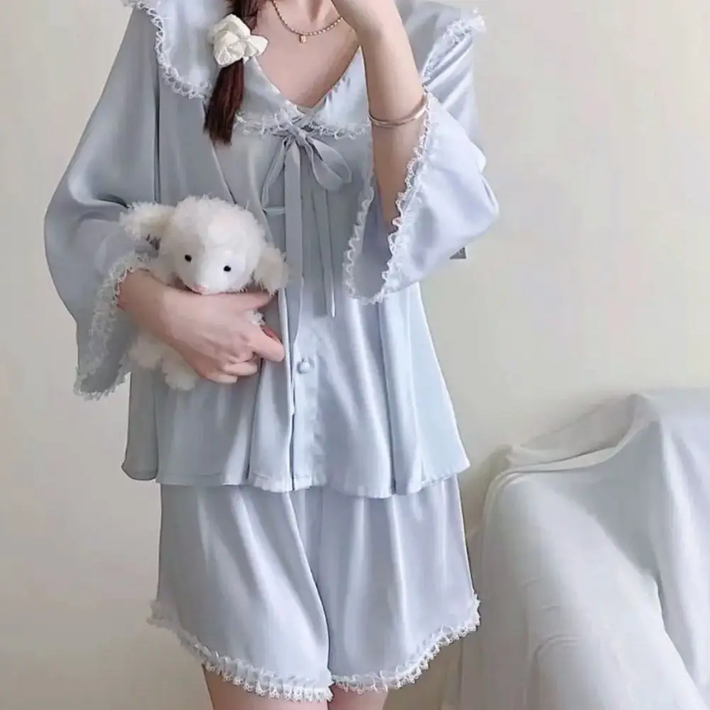 French Pajama Sets Lace Summer New Ice Silk Thin Princess Style Cute Shorts Home Clothing Set 2 Pack Pajamas Women Large Couples
French Pajama Sets Lace Summer New Ice Silk Thin Princess Style Cute Shorts Home Clothing Set 2 Pack Pajamas Women Large Couples