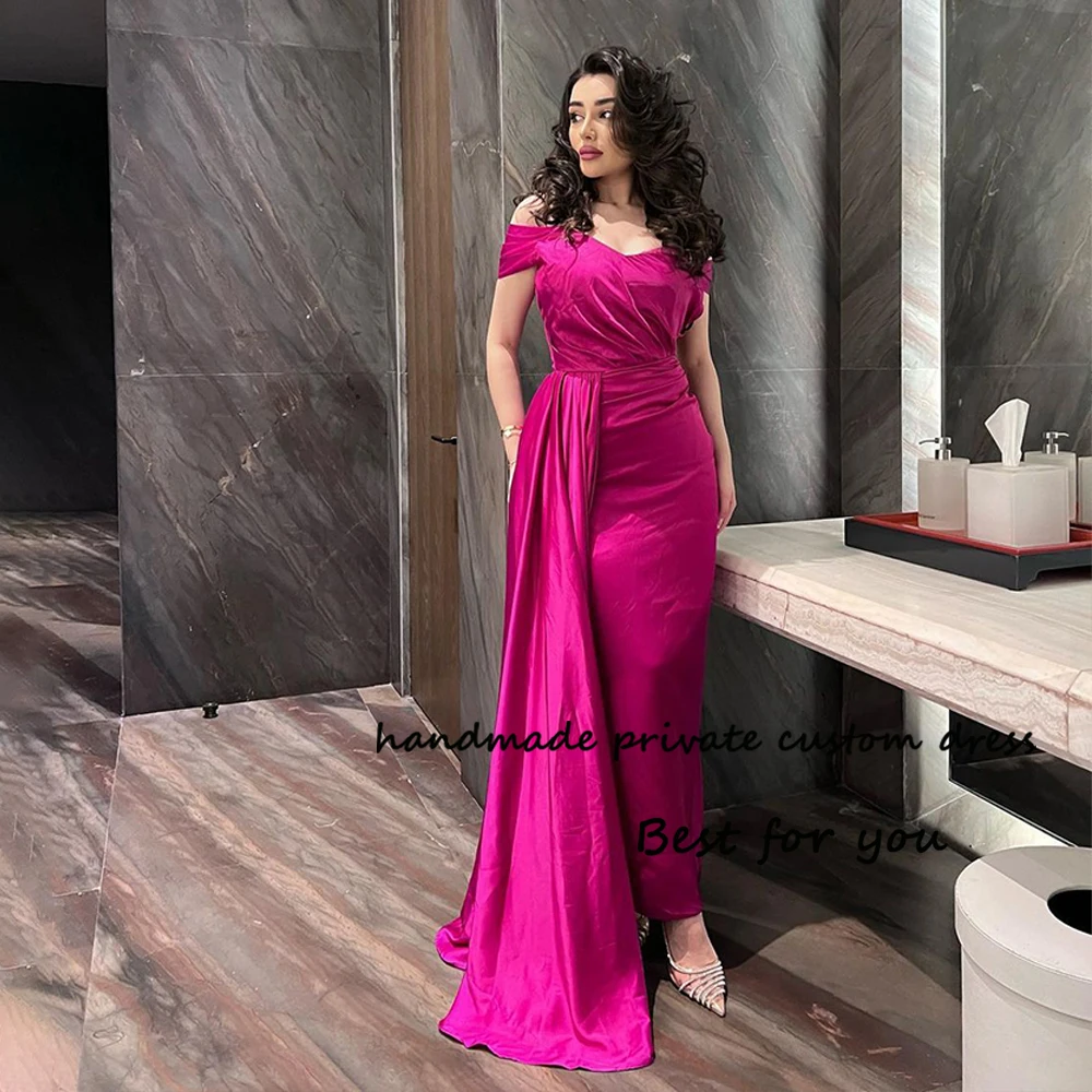 Fuchsia Satin Mermaid Evening Dresses Off Shoulder Dubai Arabic Formal Prom Dress with Train Long Occasion Party Gowns
Fuchsia Satin Mermaid Evening Dresses Off Shoulder Dubai Arabic Formal Prom Dress with Train Long Occasion Party Gowns