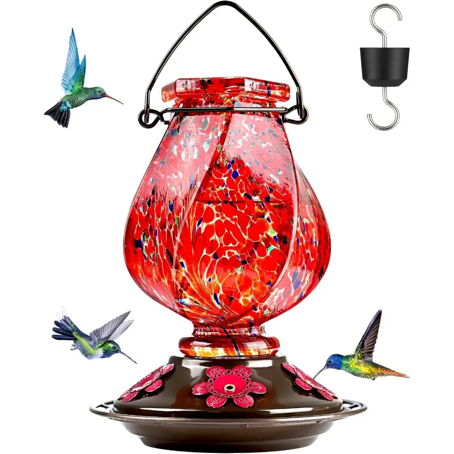 Hummingbird Feeder Hand Blown Glass Hummingbird Feeders for Outdoors Hanging with Ant Moat and 5 Feeding Ports 22 Ounces Red Bi
Hummingbird Feeder Hand Blown Glass Hummingbird Feeders for Outdoors Hanging with Ant Moat and 5 Feeding Ports 22 Ounces Red Bi