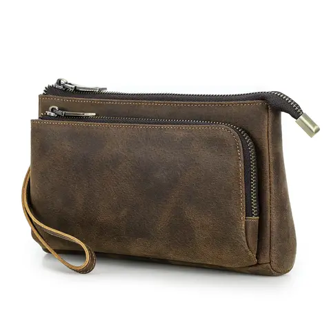 CONTACT'S Genuine Leather Men Clutch Bag Design Handbag Long Wallet Male Purse Travel Charge Storage Bag Cable Organizer