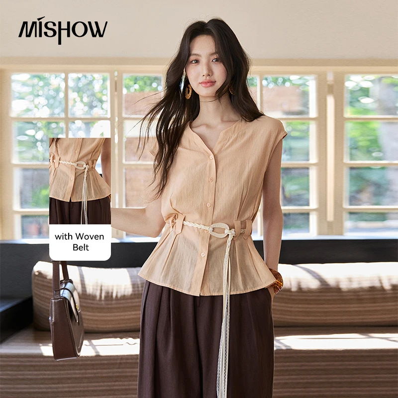MISHOW Commuter V-Neck Shirt For Women 2026 New Summer Pleated Breathable Gentle Slimming Knitted Top With Woven Belt MXF26C2502
MISHOW Commuter V-Neck Shirt For Women 2026 New Summer Pleated Breathable Gentle Slimming Knitted Top With Woven Belt MXF26C2502